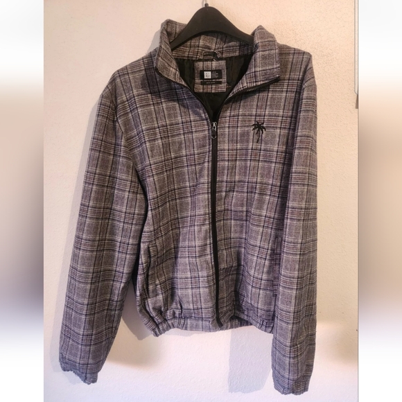 LIRA CRTV/SCTY Full Zip Jacket Men's Size Large BlackGray Plaid L/S Palm Tree - Picture 1 of 7